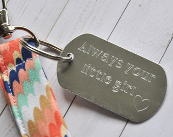 Engraved Keychain/Personalized Keychain/Custom Keyring/Dog Tag Keychain/ Gift for Dad/Father of the Bride gift/Under 25/Gift for Mom