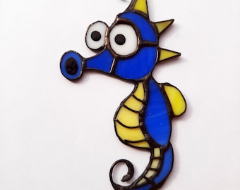 Seahorse suncatcher, Stained glass window hangings, Home decor, Housewarming gift