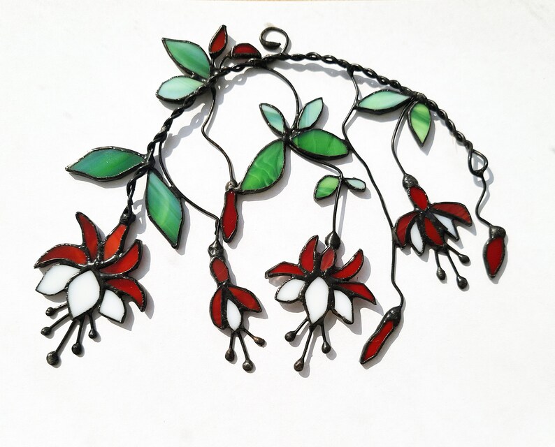Fuchsia Suncatcher Stained Glass Plants Window Hangings Etsy