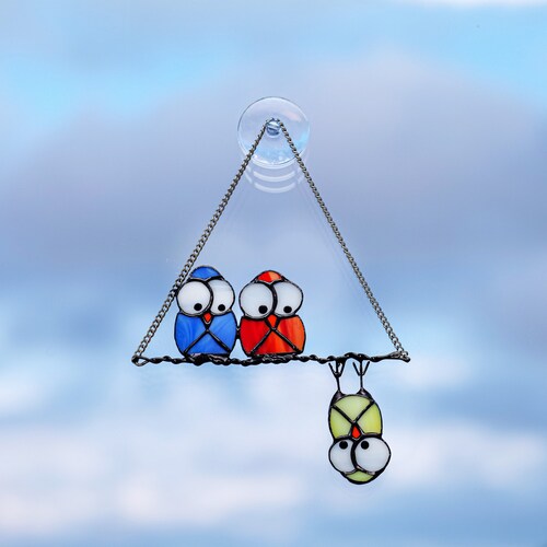 Stained Glass Birds Owl Suncatcher Birds on a Branch Stained Etsy