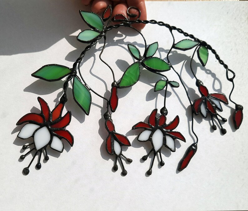 Fuchsia Suncatcher Stained Glass Plants Window Hangings Etsy