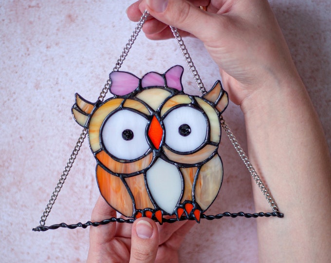 Owl suncatcher bird stained glass window hangings