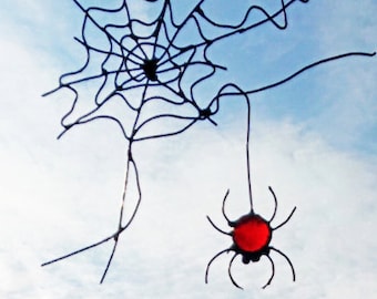 Stained glass spider web suncatcher Halloween decor