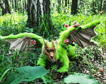 Forest Dragon art doll Fantasy creature, OOAK animal, toy plush poseable