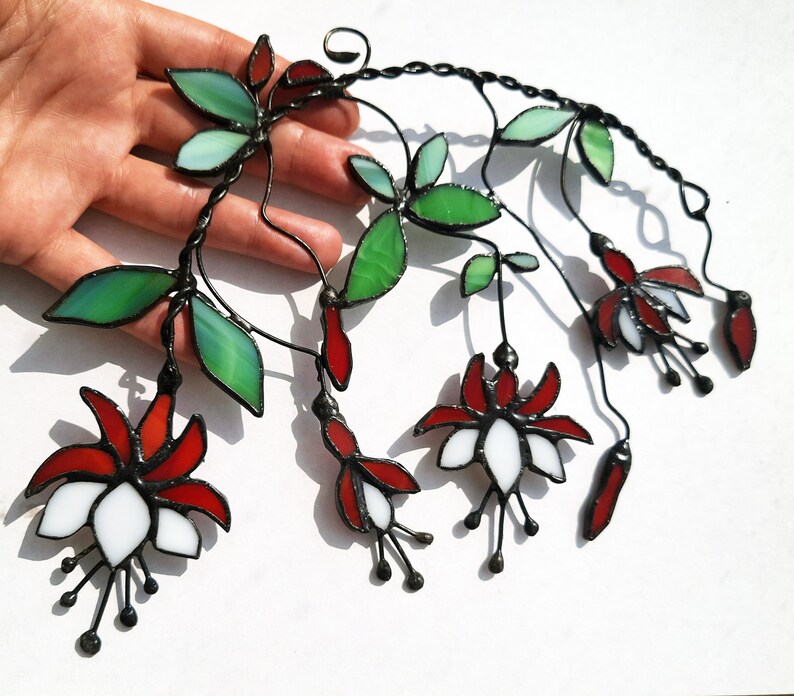 Fuchsia Suncatcher Stained Glass Plants Window Hangings Etsy
