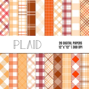 Orange Plaid Digital Paper | Plaid Paper | Plaid Patterns Digital Paper | Plaid Paper Pack | Plaid Pattern Pack