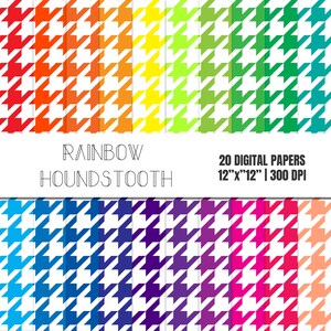 Rainbow Digital Paper | Rainbow Houndstooth Paper | Houndstooth Patterns Digital Paper | Rainbow Paper Pack | Scrapbook Paper