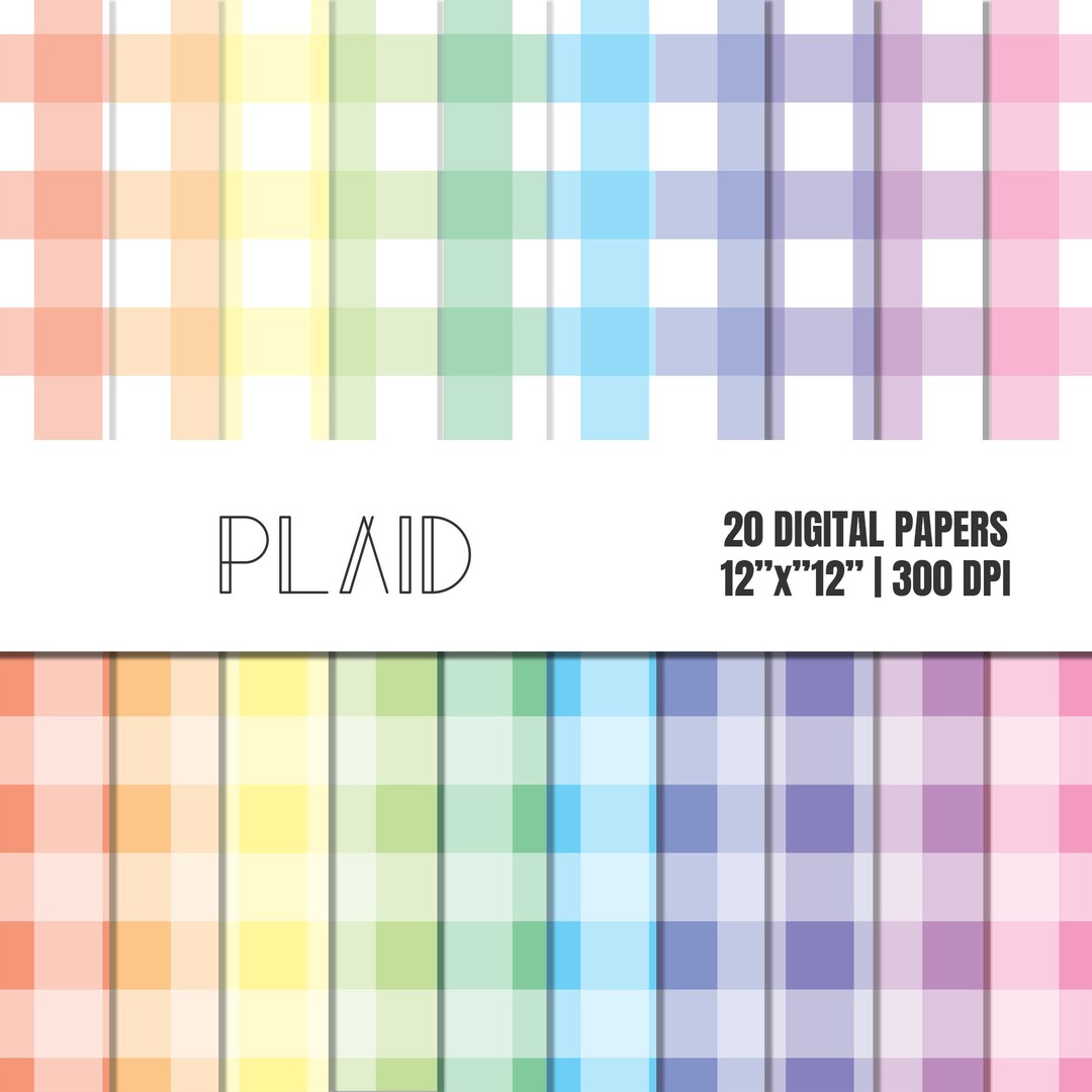 Pastel Rainbow Digital Paper | Pastel Rainbow Plaid Paper | Plaid ...