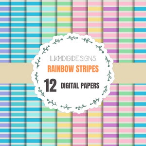 Rainbow Stripes Patterns Digital Paper | Rainbow Paper | Rainbow Stripes Digital Paper Pack | Stripes Digital Paper | Pastel Stripes