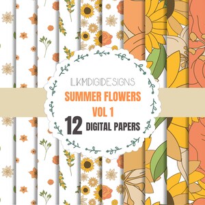 Summer Flowers Digital Paper | Flowers Patterns Paper | Floral Digital Paper Pack | 12 Pack Floral Digital Paper | Scrapbook Paper
