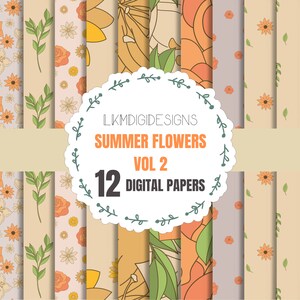 Summer Flowers Digital Paper | Flowers Patterns Paper | Floral Digital Paper Pack | 12 Pack Floral Digital Paper | Scrapbook Paper