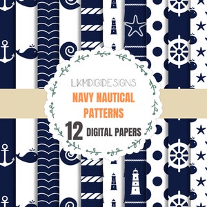 Papier numérique Motifs nautiques | Papier à motifs maritimes | Paquet de papier numérique maritime | Papier numérique 12 motifs marins