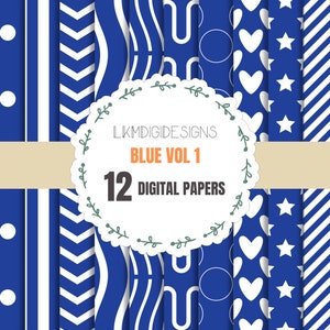 Blue Patterns Digital Paper | Blue Patterns Paper | Blue Digital Paper Pack | 12 Blue Patterns Digital Paper | Scrapbook Paper
