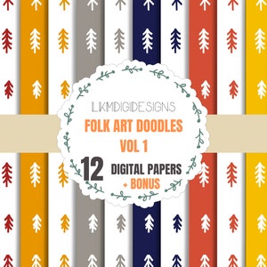 Folk Art Patterns Digital Paper | Folk Art Patterns Paper | Folk Art Digital Paper Pack | 12 Pack Folk Art Digital Paper | Scrapbook Paper
