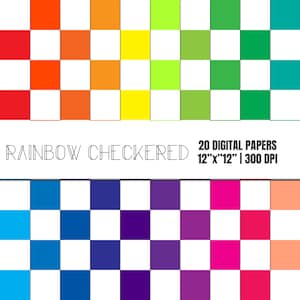 Rainbow Digital Paper | Rainbow Checkered Paper | Checkered Patterns Digital Paper | Rainbow Paper Pack | Scrapbook Paper