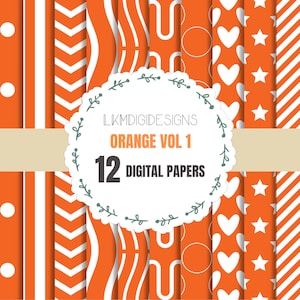 Orange Patterns Digital Paper| Orange Patterns Paper | Orange Digital Paper Pack | 12 Orange Red Patterns Digital Paper | Scrapbook Paper