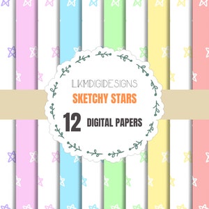 Sketchy Stars Patterns Digital Paper | Rainbow Paper | Rainbow Stars Digital Paper Pack | Pack Stars Digital Paper | Colorful Pastel Stars