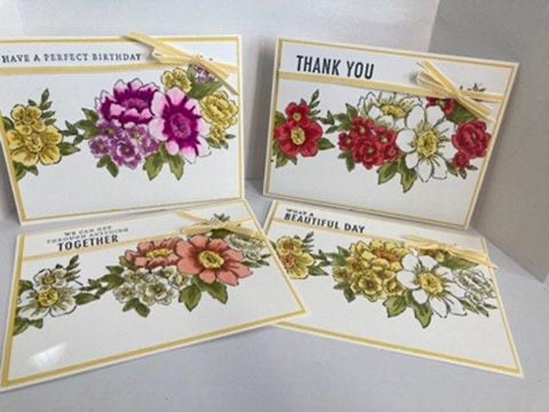 Hand Watercolored Floral Greeting Cards - Mixed Set of 4 - Etsy