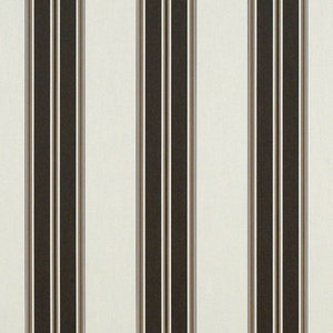 May include: A white fabric with vertical stripes in brown and black.