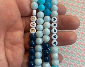 Handmade bracelet set blue tones glass beads love gift unique