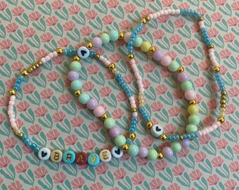 Candy Color Beaded Bracelet Set: Pastel Elastic Bracelets