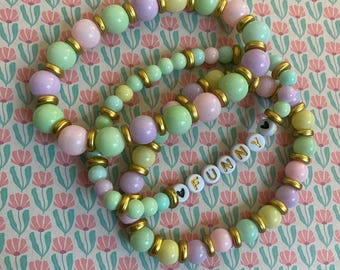 Handmade Pastel Beaded Bracelet Set, Unique Stretchy Jewelry