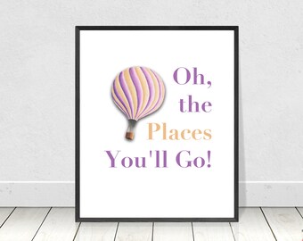 Oh The Places You'll Go, Digital Download, Dr Seuss Print, Purple and Gold, Instant Download, Girls Wall Decor, Nursery Print, Print at Home