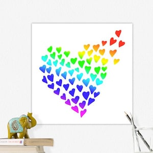 LGBT Print, Gay Pride Print, Rainbow Print, Heart Print, Love Print, LGBT Art, Gay Art, Valentines Art, Rainbow Hearts, Lesbian Print, 80s