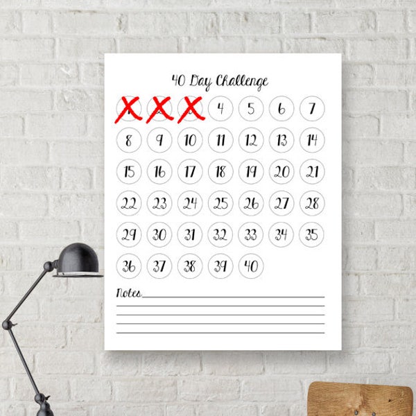 40 day Challenge, digital download, instant, forty days, goal, project, wall chart, organizer, goal tracker, success, countdown, days, lent
