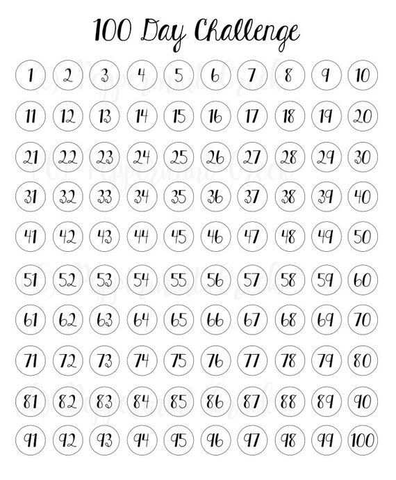 Printable 100 Day Countdown Chart