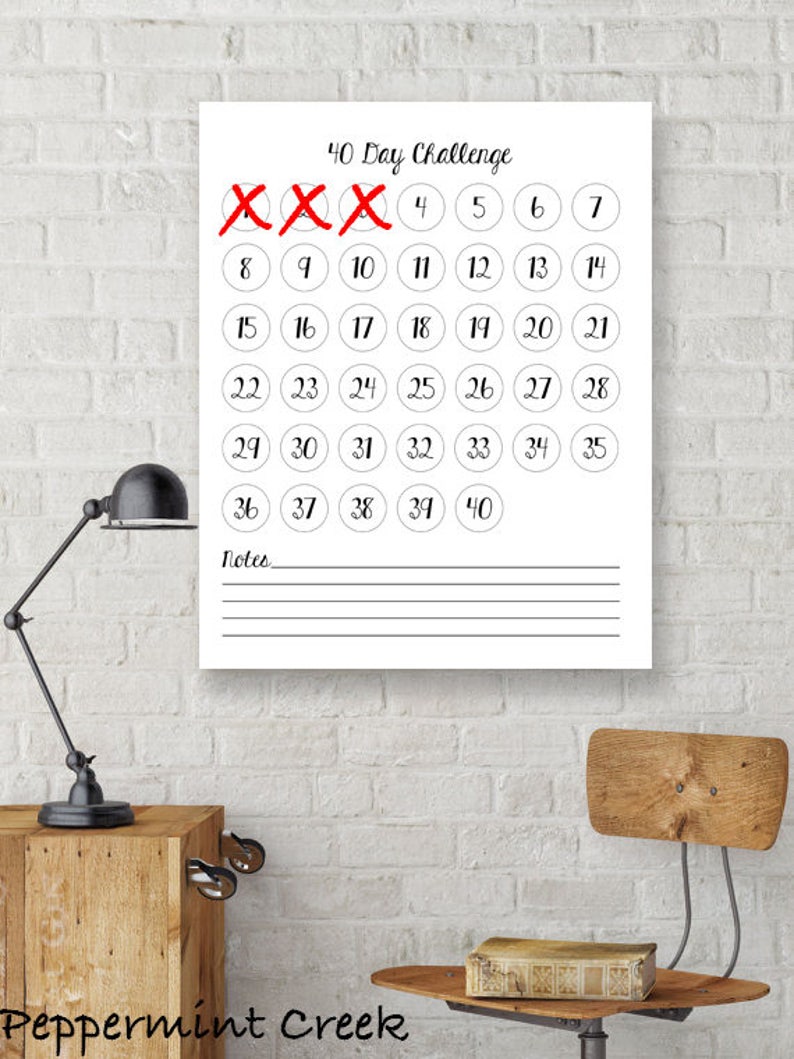 40 day Challenge forty days goals project tracker wall | Etsy