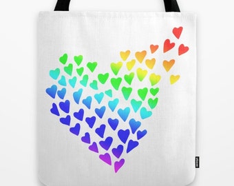 LGBT Tote, Gay Pride Tote, Rainbow Hearts Tote, Lesbian Tote, Hearts Tote bag, Rainbow Tote, Love Tote, Marriage Equality, lgbt Gift, 80s