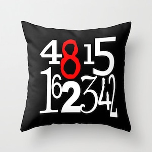 Lost Numbers Pillow Cover, TV Decor, Hurley, Dharma, Television, Pop Culture, White, red, black, Square, dharma initiative, Hugo, 4815162342