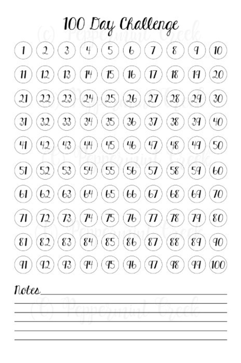 100 Day Challenge One Hundred Days Goals Project Tracker Wall Chart 