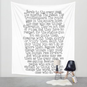 Crazy Ones, Dorm Tapestry, Success Tapestry, Inspiration, Motivation, Think Different, Apple Quote, Steve Jobs, Wall hanging, Change World