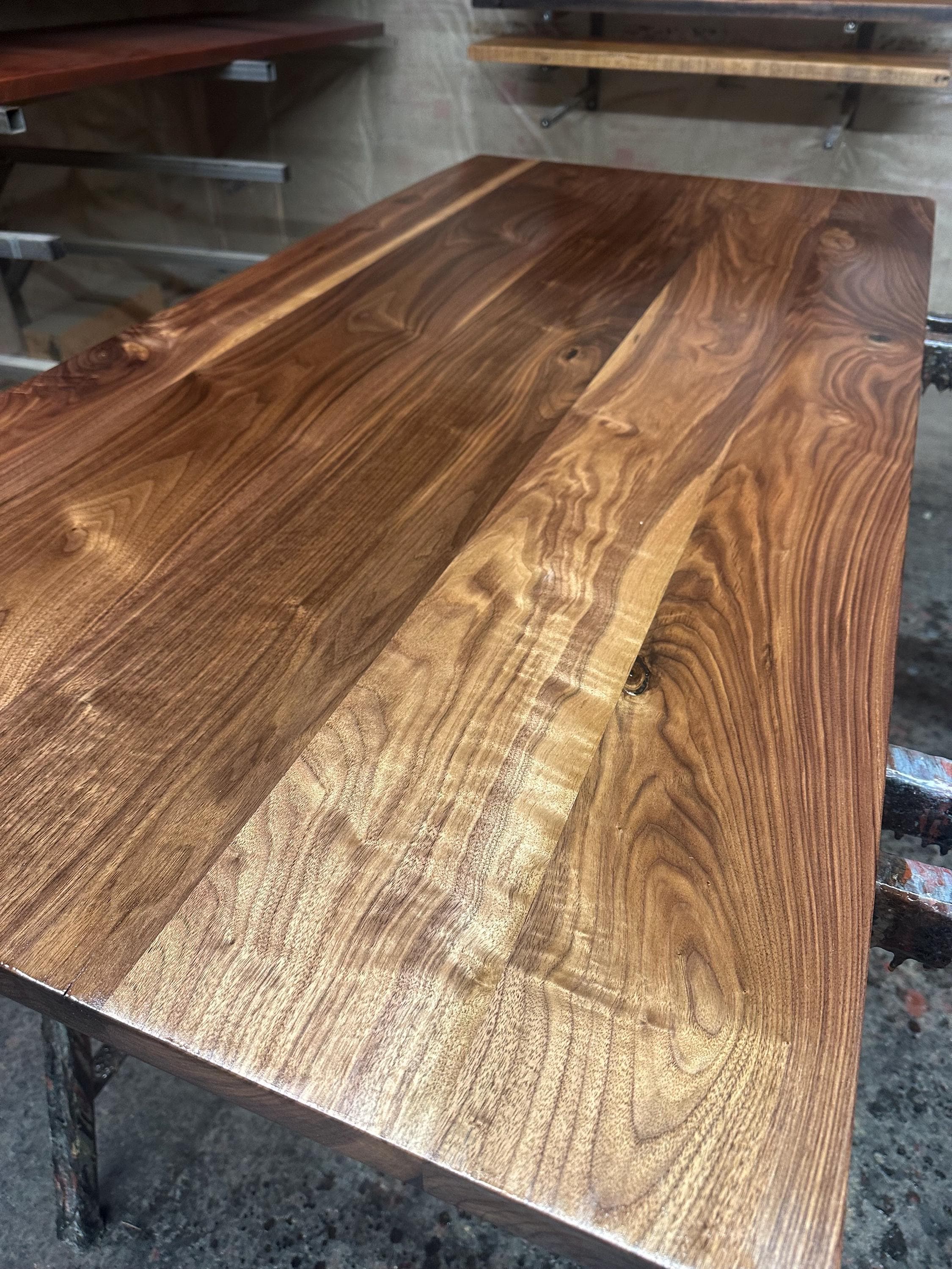 テーブル・机 Work table walnut color iron leg Handmade Oregon Black Walnut Table: Industrial Steel Base - Etsy