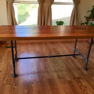 Reclaimed wood and pipe table. Industrial table. Black iron pipe table. Rustic table. Industrial office desk. Executive desk. image 1