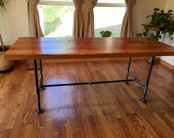 Reclaimed wood and pipe table. Industrial table. Black iron pipe table. Reclaimed wood table. Rustic table. Industrial office table.