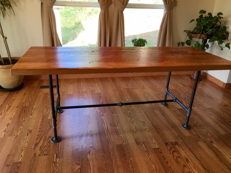 Reclaimed wood and pipe table. Industrial table. Black iron pipe table. Reclaimed wood table. Rustic table. Industrial office table. image 1