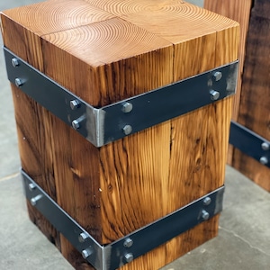 Industrial nightstand.  End table.  Beam end table. Steel and wood end table. Industrial end table. Nightstand. Side table. Rustic end table