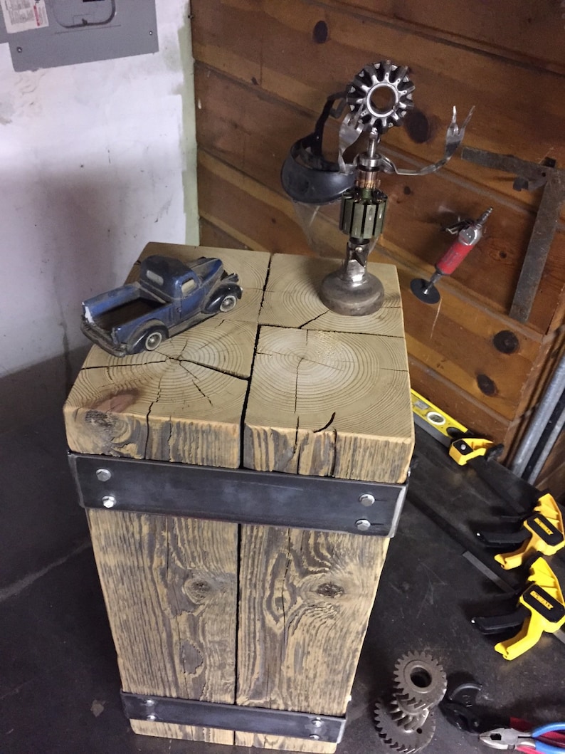 Industrial nightstand. End table. Beam end table. Steel and wood end table. Industrial end table. Nightstand. Side table. Rustic end table image 9