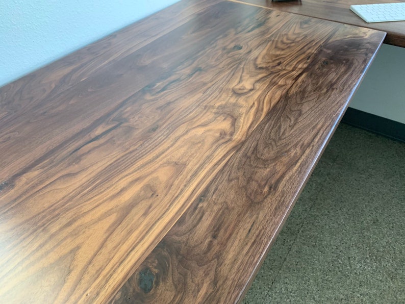 Walnut L shaped desk. Modern office desk. Solid wood desk. Executive desk. Dark wood desk. Hardwood desk. Walnut Table. Industrial desk. image 7