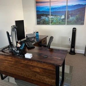 L Shaped Desk. Two piece desk. Desk With Privacy Wall. Industrial, Reclaimed Wood Desk. Office Desk. Corner Desk. Rustic Desk. image 2