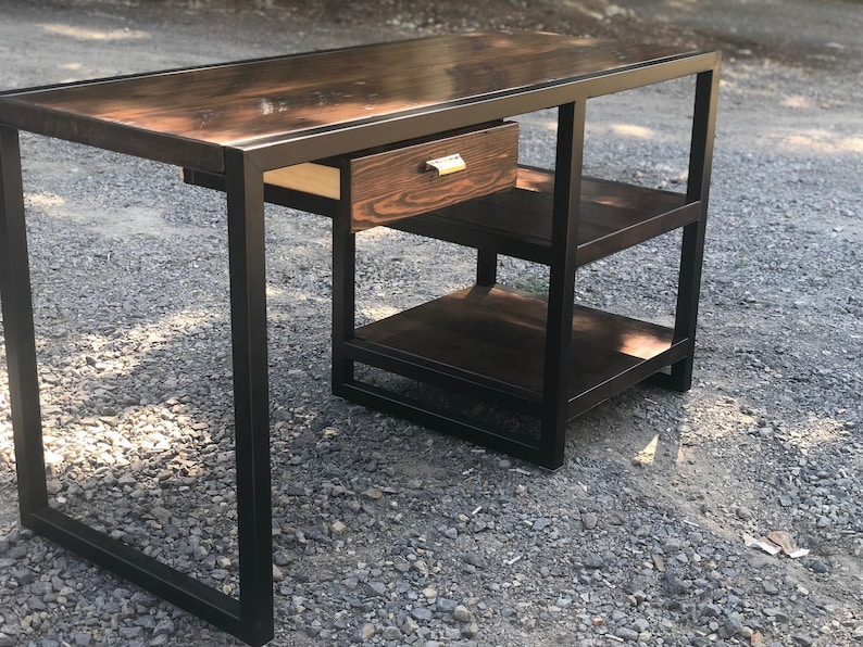 Free Reclaimed Wood Desk Industrial Rustic Office Vintage Modern And Metal With She
