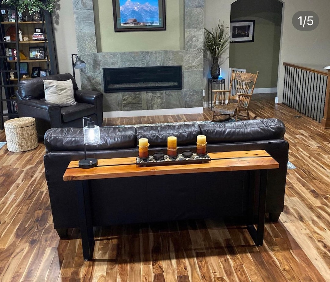 Curated visual reference: Picture Idea: Reclaimed Wood Sofa Table Industrial Sofa Table Industrial Console