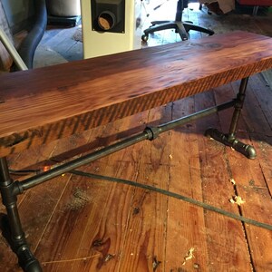 Reclaimed wood black iron pipe bench. Industrial Bench. Wood and steel bench. Rustic bench. Black iron pipe bench. Reclaimed wood bench. image 7