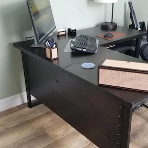 Two piece L Shaped Desk With Modesty Panel (side 1). Desk With Privacy Wall. Industrial Reclaimed Wood Desk. Office Desk. Corner Desk.
