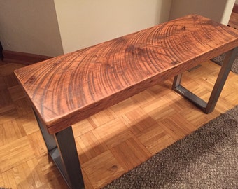 Industrial bench. Reclaimed wood bench. Free shipping,  Dining room bench. Wood and steel bench. Entry bench. Free shipping. Old wood bench.