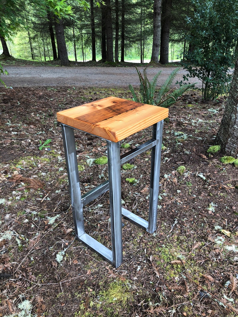 Reclaimed wood stool. Bar stool. Counter height stool. Wood and steel. Bar height Stool. image 1