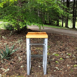 Reclaimed wood stool. Bar stool. Counter height stool. Wood and steel. Bar height Stool. image 5